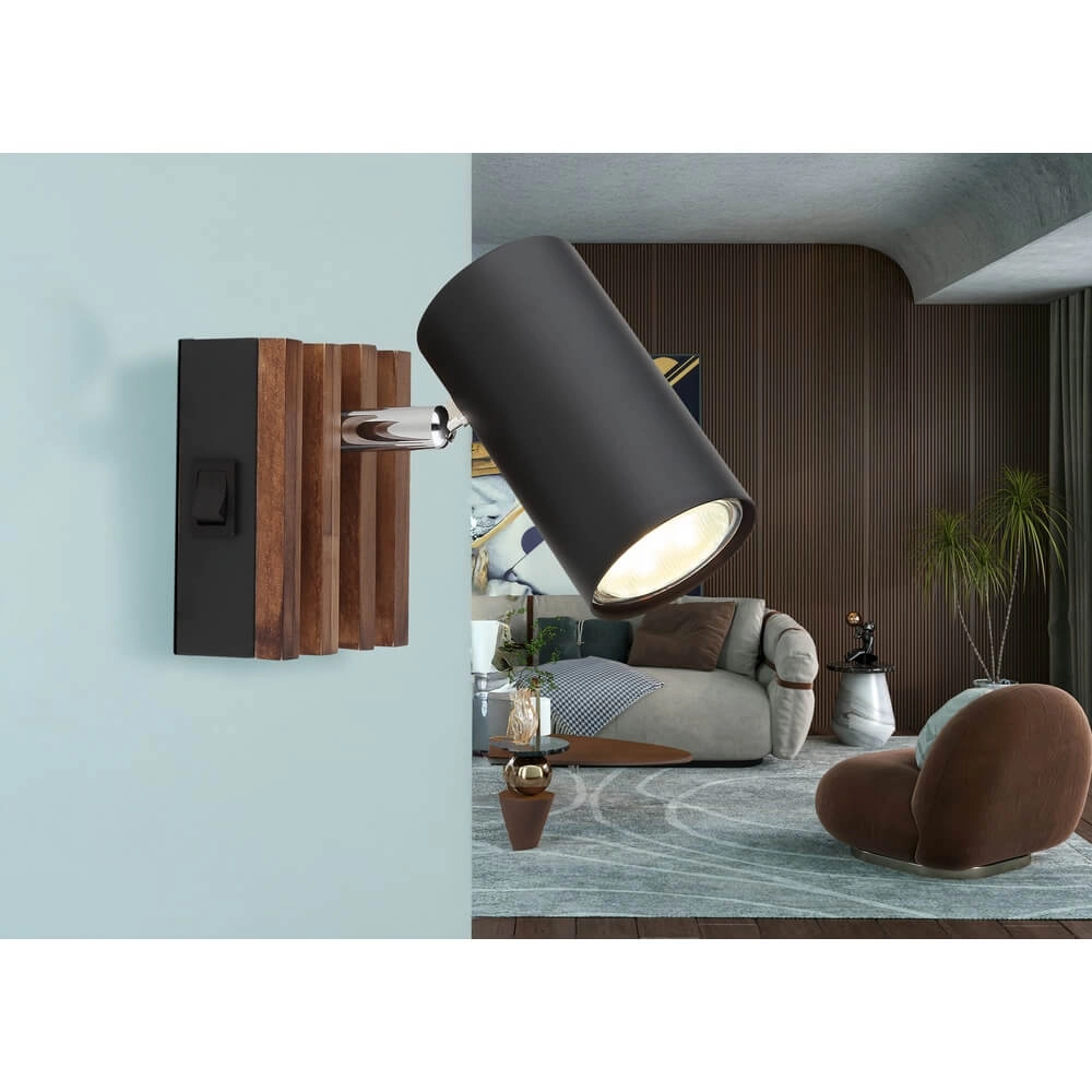Ceiling lamp Kayden Single black with wood Globo 9007371525447