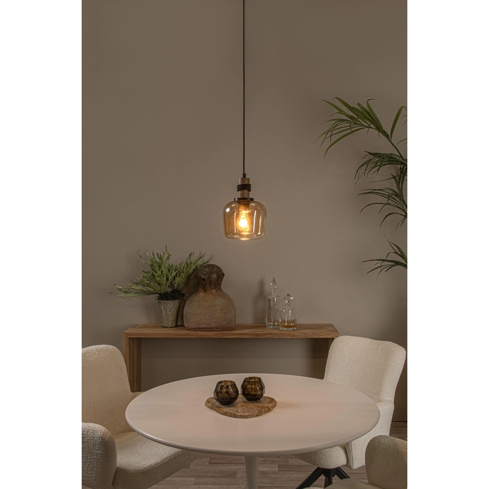 Pendant lamp Ilona Ø 18cm black with amber glass Lucide 5411212452658