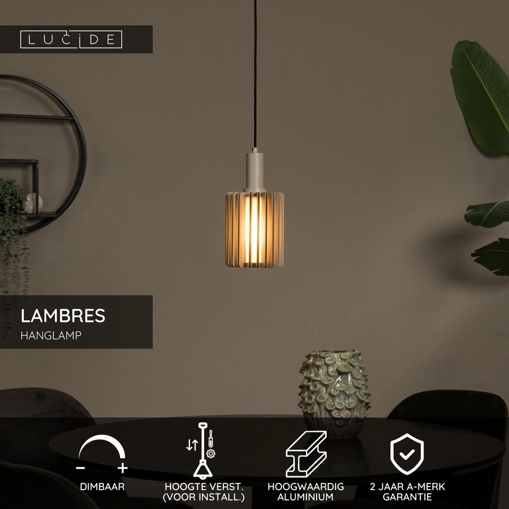 Pendant lamp Lambres Ø 15cm taupe Lucide 5411212452894