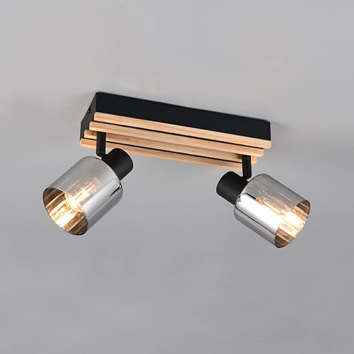 Ceiling lamp 2-lights Travia black with wood