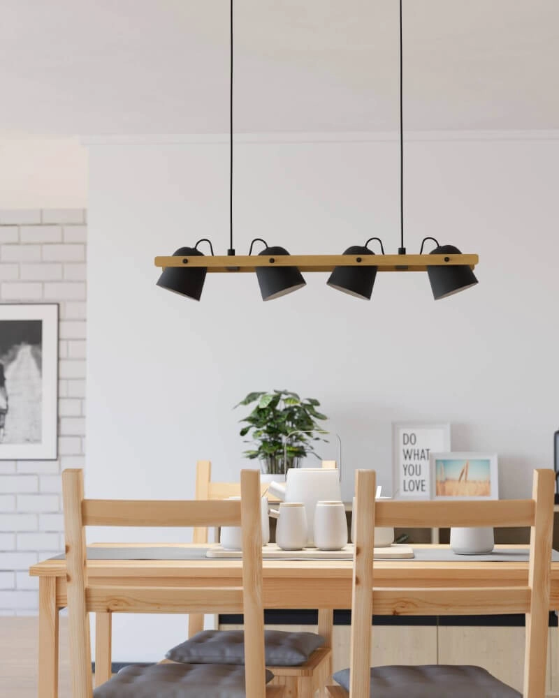 4-light pendant lamp Hornwood-Z black with wood Eglo 9008606274291