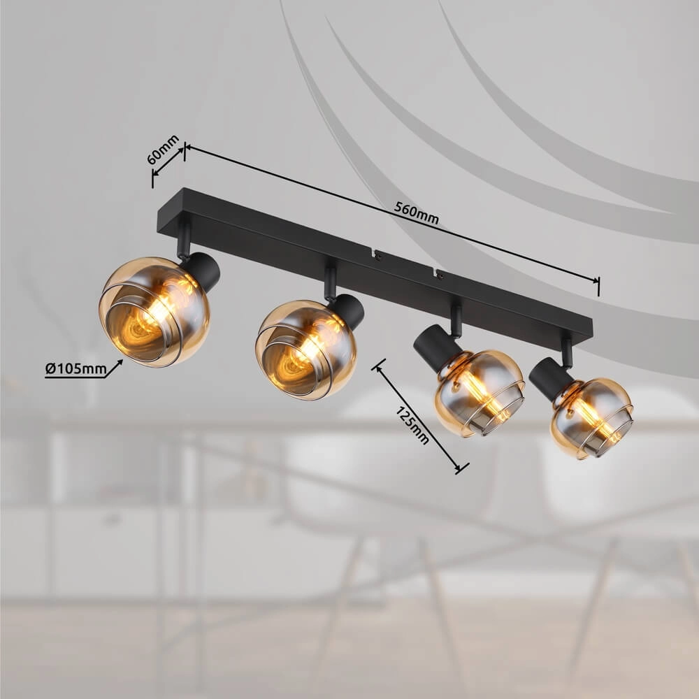 Black ceiling lamp Tokki 4-light amber smoke glass Globo 9007371446032