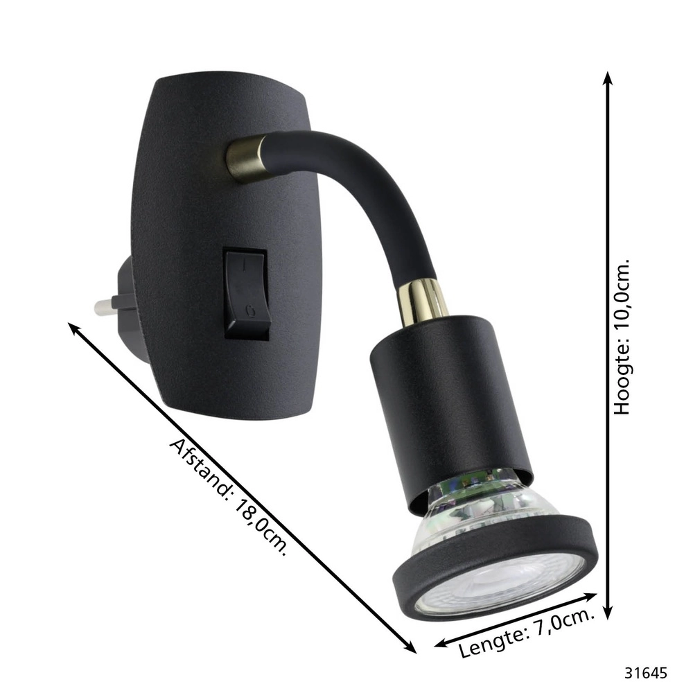 Plug wall lamp Parrini Switch - flexible - black/brass Eglo 9002759316457