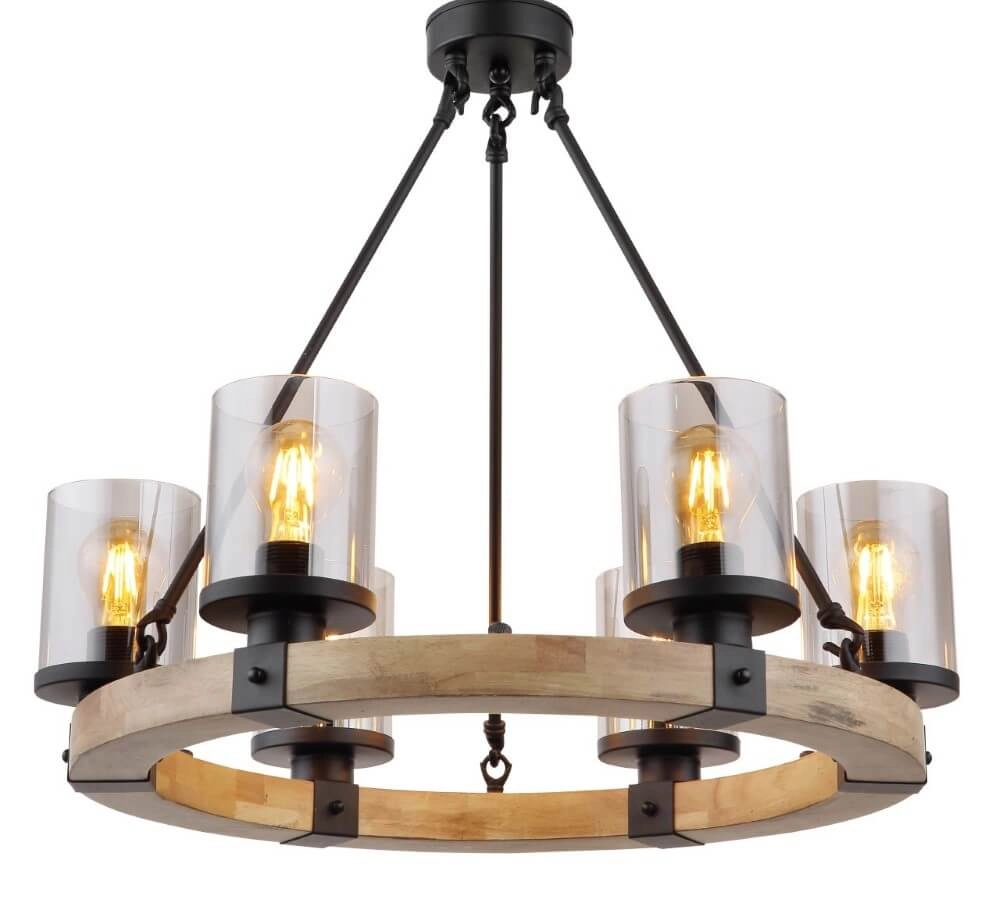Wooden pendant lamp Lila 6-light round Globo 9007371434725