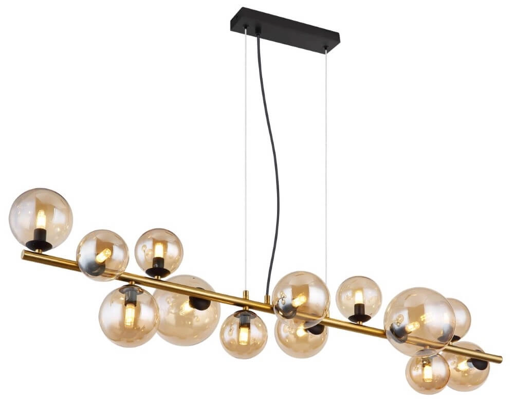 Golden pendant lamp Riha design with amber glass