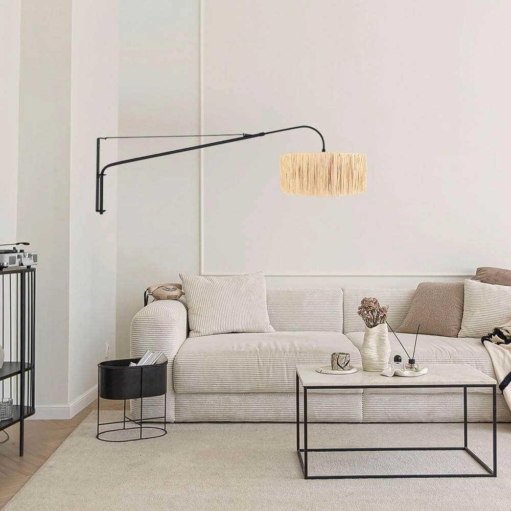 Wall lamp Elegant Classy black with straw shade Steinhauer 8712746171990