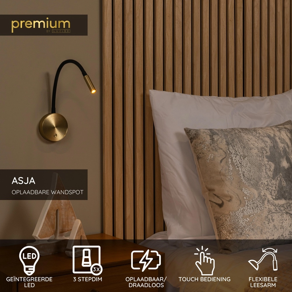 Bedside lamp Asja Dimmable gold Premium by Lucide 5411212421203
