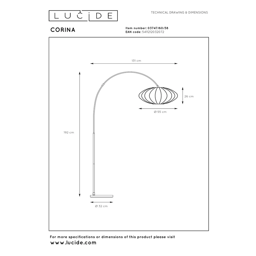 Arc lamp Corina sand brown Lucide 5411212032072