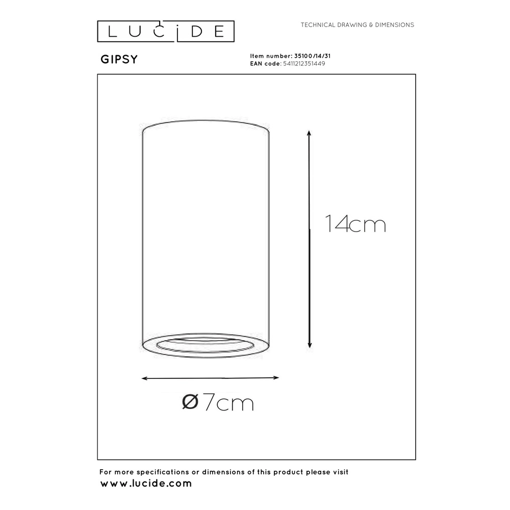 Ceiling spotlight Gipsy 14cm white Lucide 5411212351449