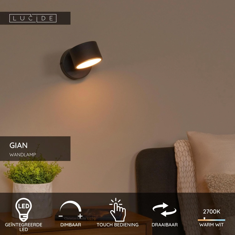 Wall lamp Gian Black Lucide 5411212441997