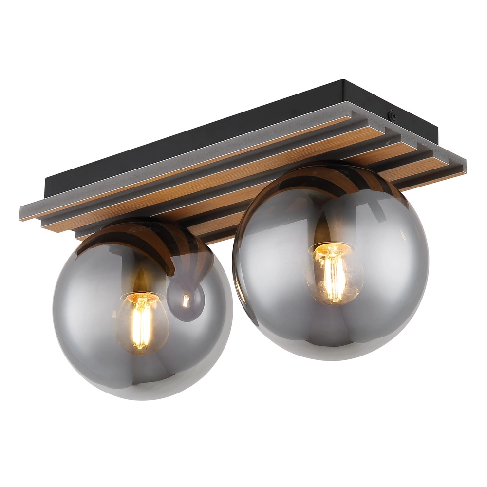Ceiling lamp Parsons 2-light black with wood