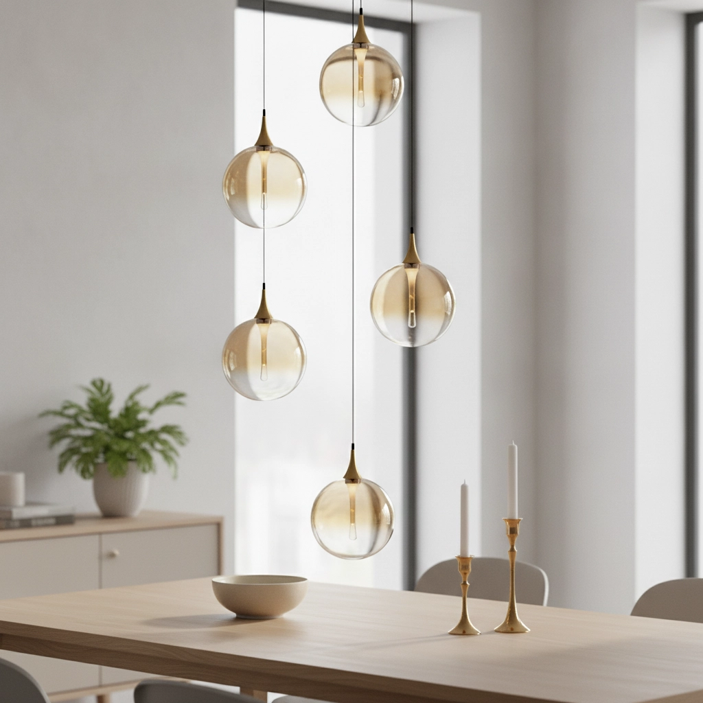 Pendant lamp Orenda round 5-light amber glass