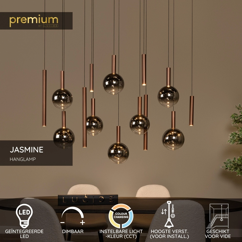 Design vide pendant lamp Jasmine Copper 14-lights Premium by Lucide 5411212741288
