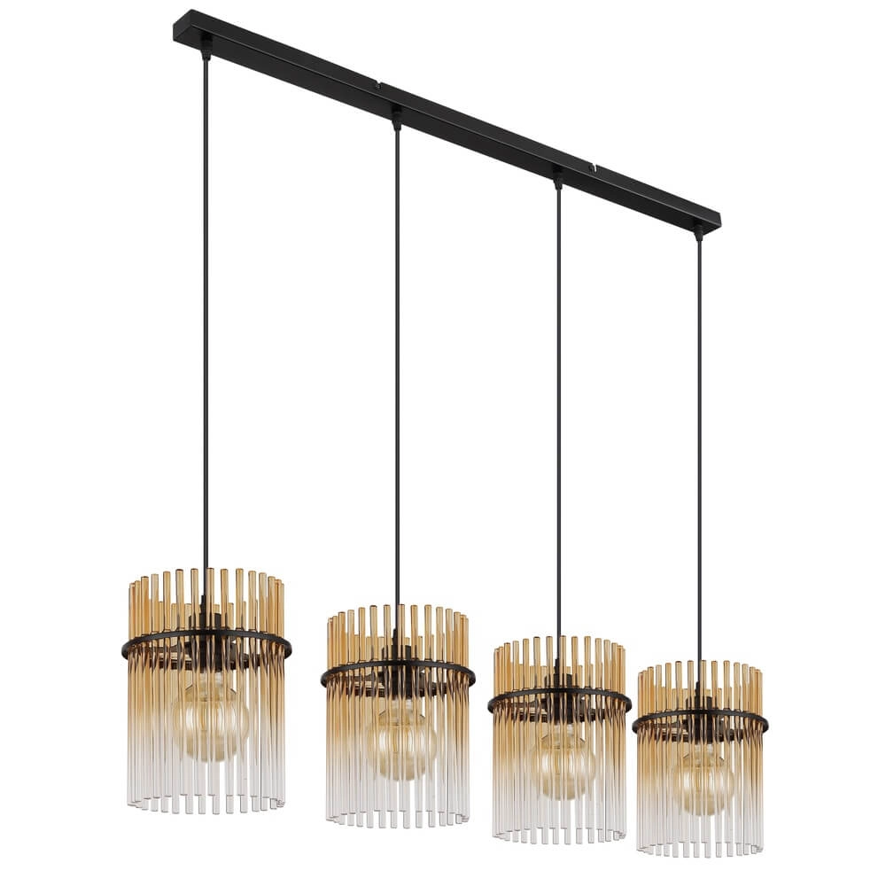 Black pendant lamp Gorley with amber glass 4-lights Globo 9007371474998