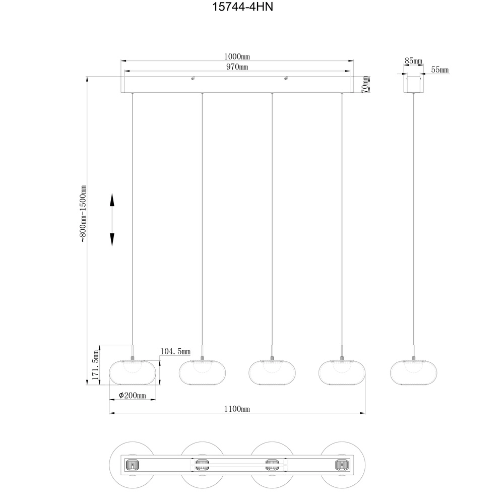 Design pendant lamp Quintara 4-light nickel Globo 9007371462322