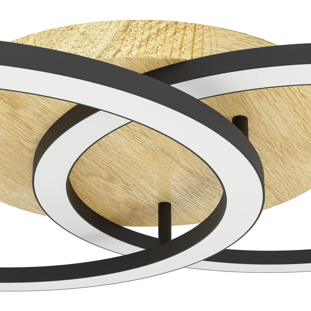 Zigbee ceiling lamp Lomaltas-Z black with wood look - round Eglo 9008606327898
