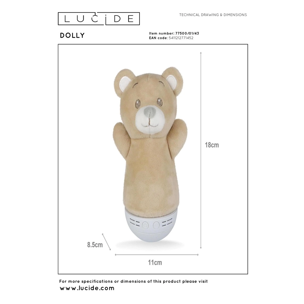 Night light Dolly Battery operated with music function - Brown Lucide 5411212771452