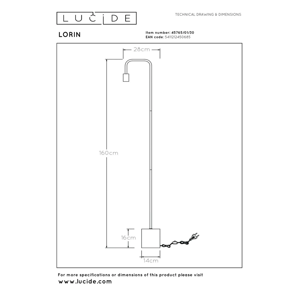 Floor lamp Lorin Black Lucide 5411212450685