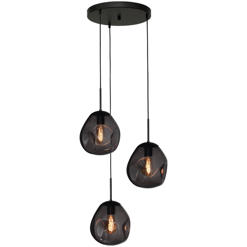 Pendant hanging lamp Lava 3x smoke glass Ø 24cm