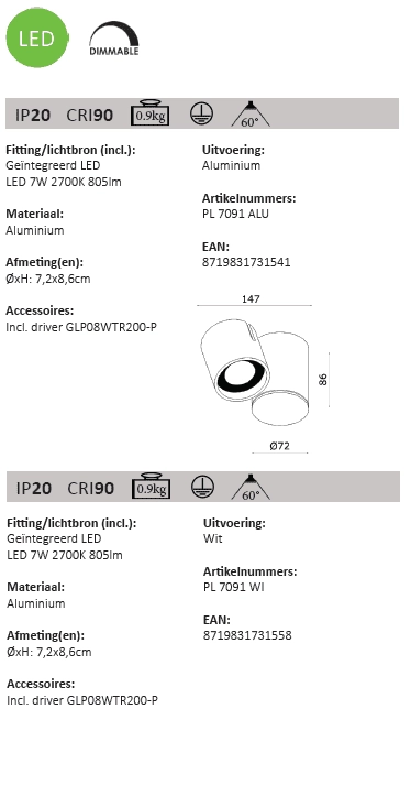 LED wall spotlight Mayen white Artdelight 8719831731558