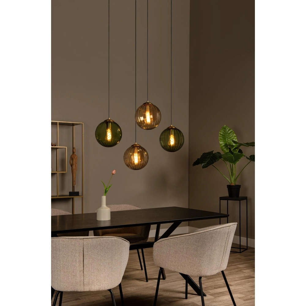 4-light pendant lamp Monsaraz Green and amber glass Lucide 5411212452429
