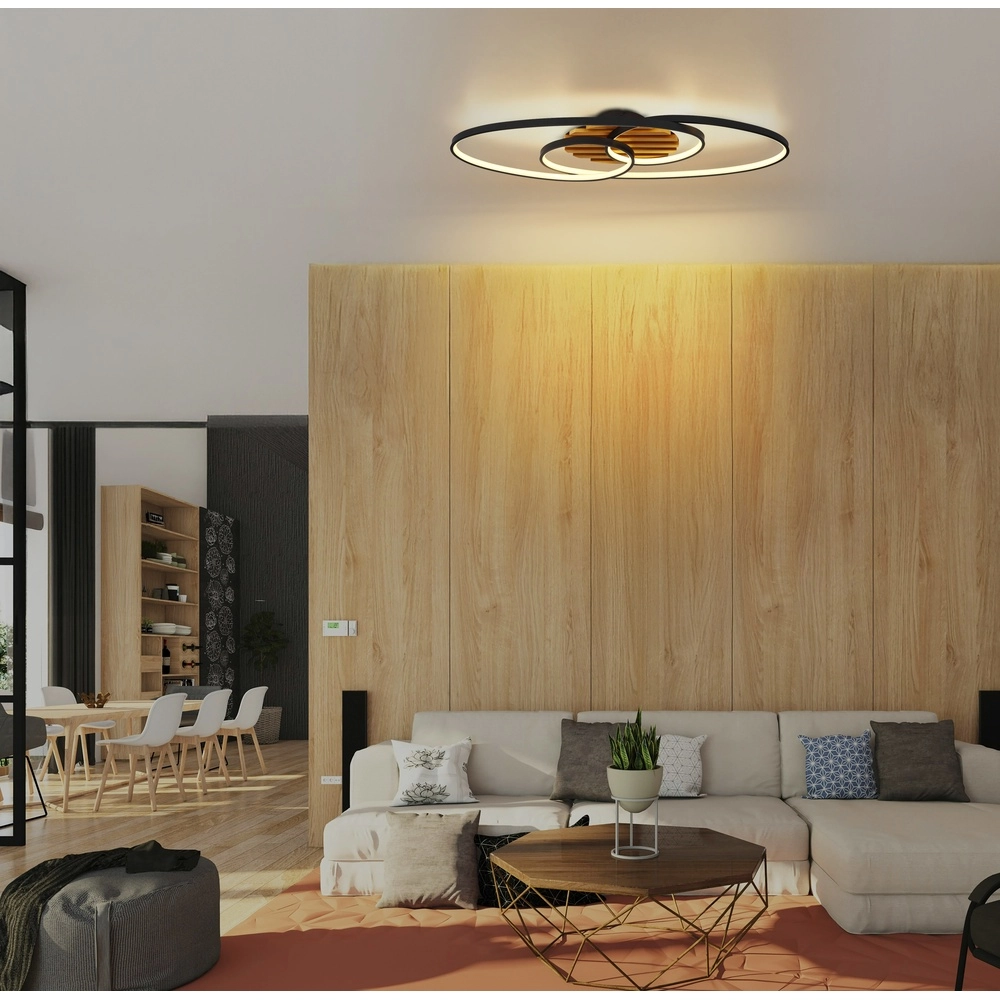 Oval ceiling lamp Tisha I black with wood Globo 9007371572281