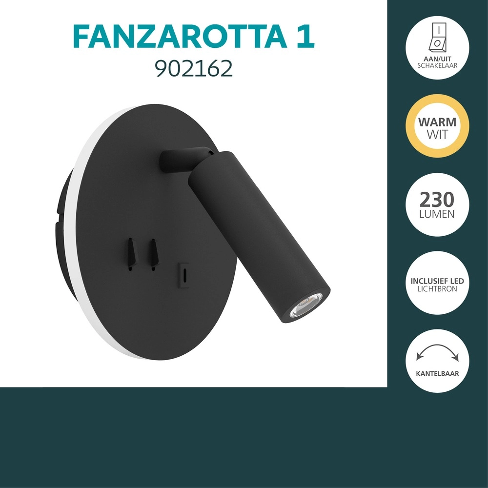 Bedside lamp Fanzarotta 1 black round Eglo 9008606356829