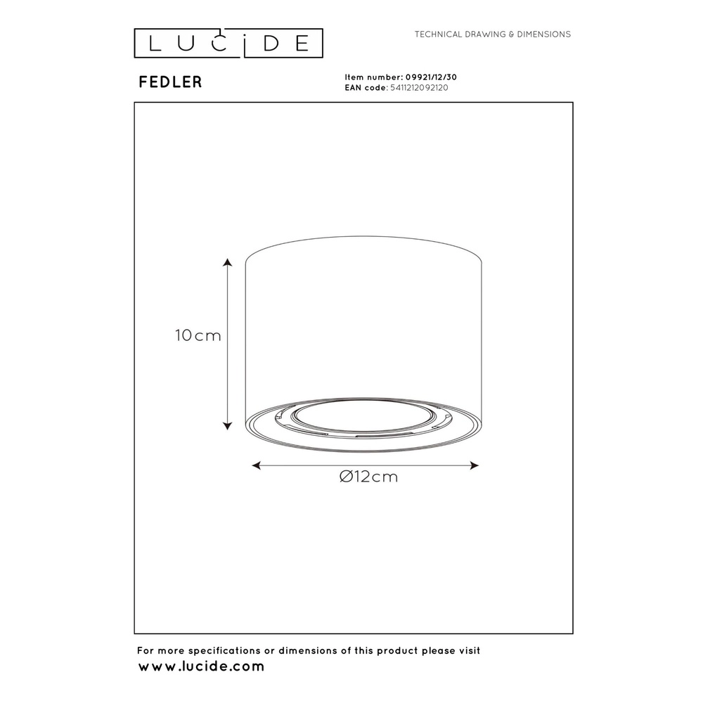 Ceiling spot Ø 12cm Fedler GU10 ES111 black Lucide 5411212092120