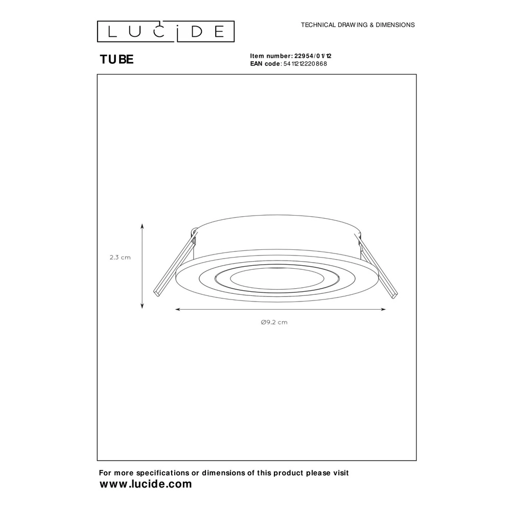 Recessed spotlight Tube chrome Ø 9,2cm Lucide 5411212220868