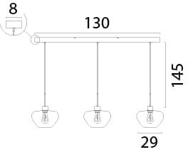 3-light pendant lamp Genua black with gold glass Ø 29cm Masterlight 8718121356945