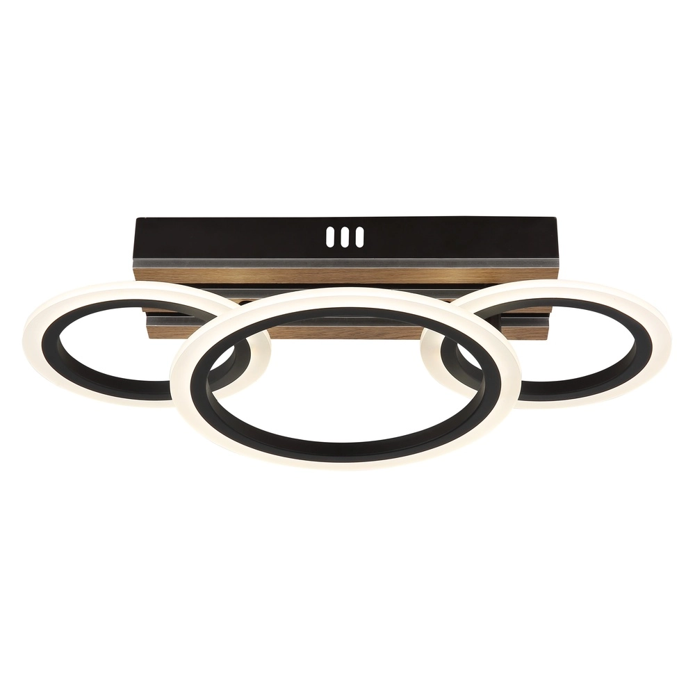 Ceiling lamp Blevins Black with wood 3 rings Globo 9007371575169