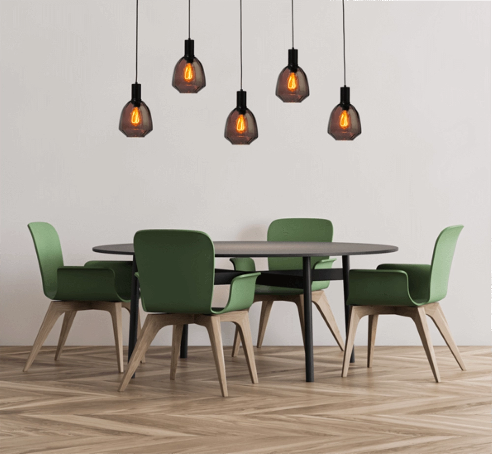 5-light hanging lamp - black - Porto with Nicolette red glasses Masterlight 8718121270340