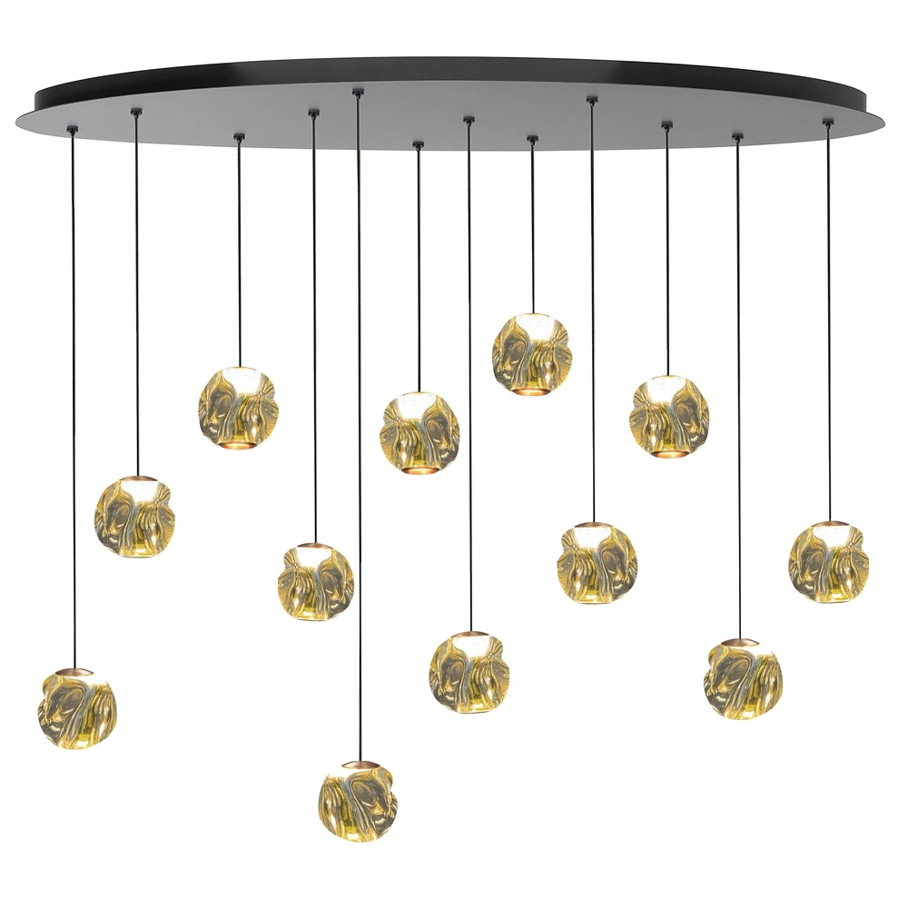 Pendant lamp Melina 12-light black with amber glass