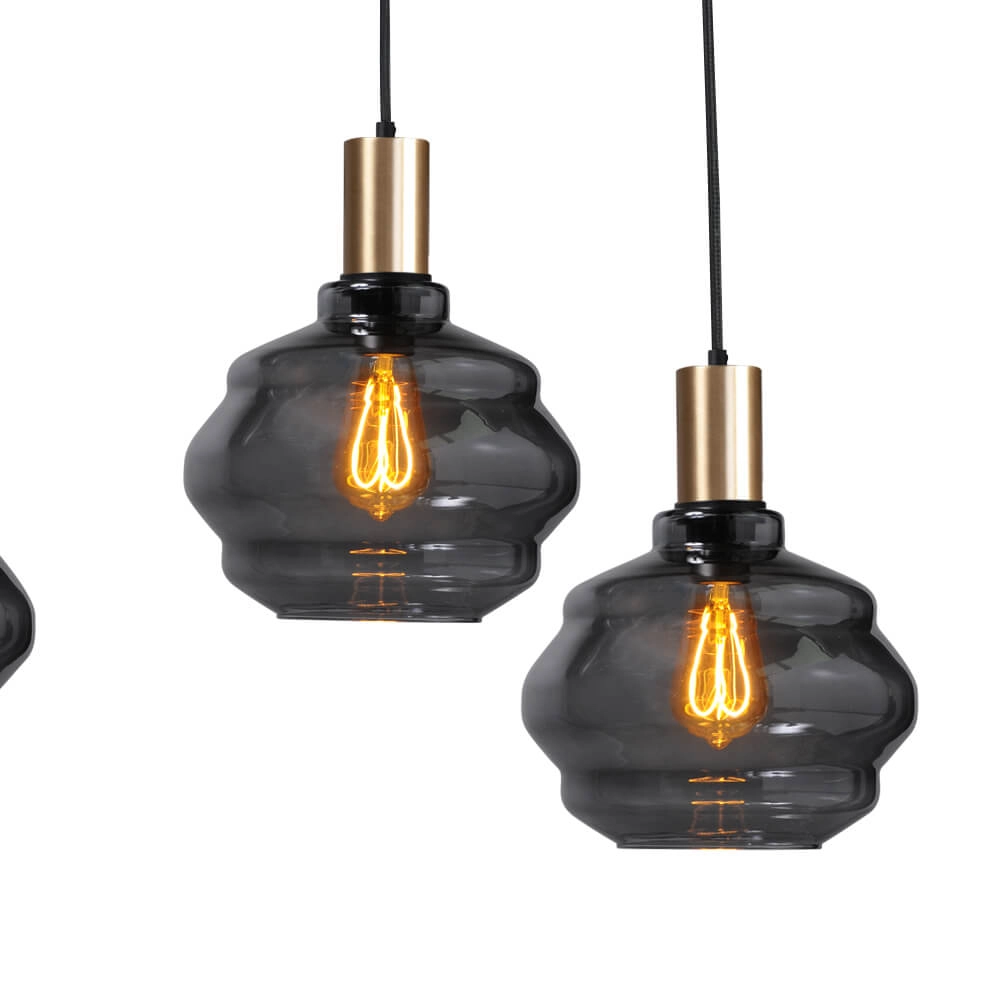 6-light hanging lamp - gold - Porto with Ball smoke glasses Masterlight 8718121270463