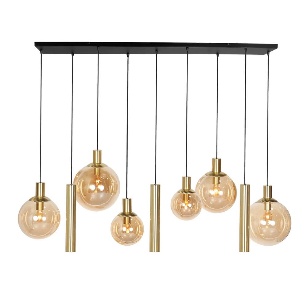 Dining table hanging lamp Bollique gold with amber glass Steinhauer 8712746172980