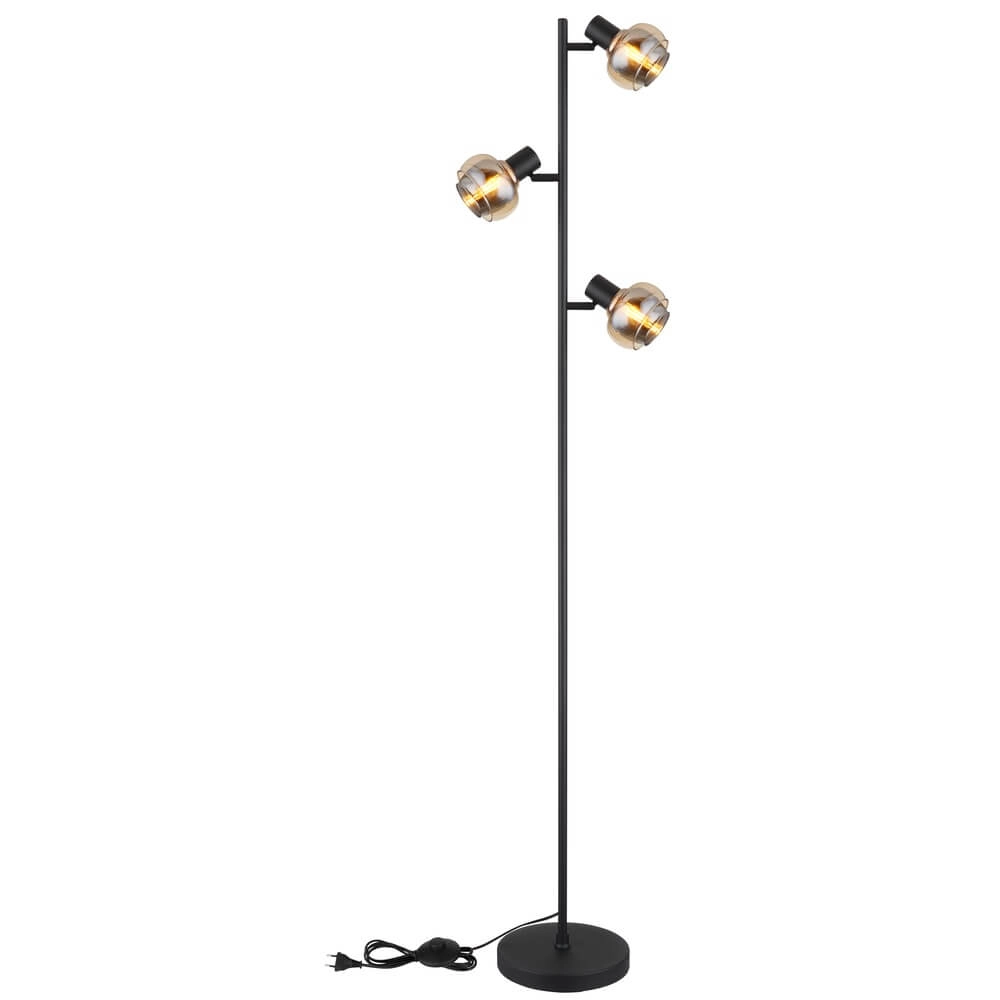 Black floor lamp Tokki 3-light amber smoke glass Globo 9007371449033