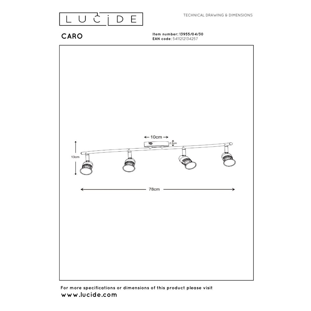 Ceiling spotlight Caro 4-light black Lucide 5411212134257