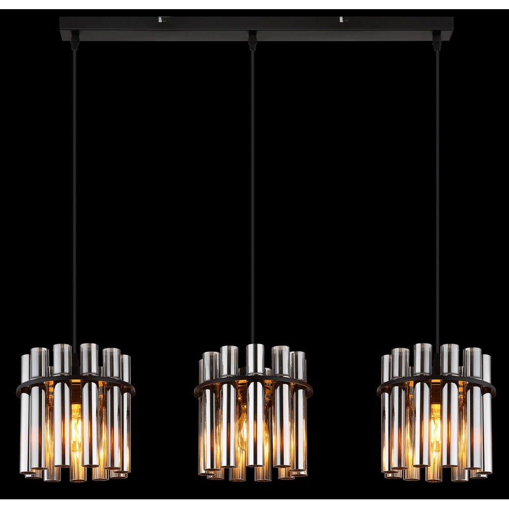 3-light pendant lamp Gorley II black with glass rods Globo 9007371589111