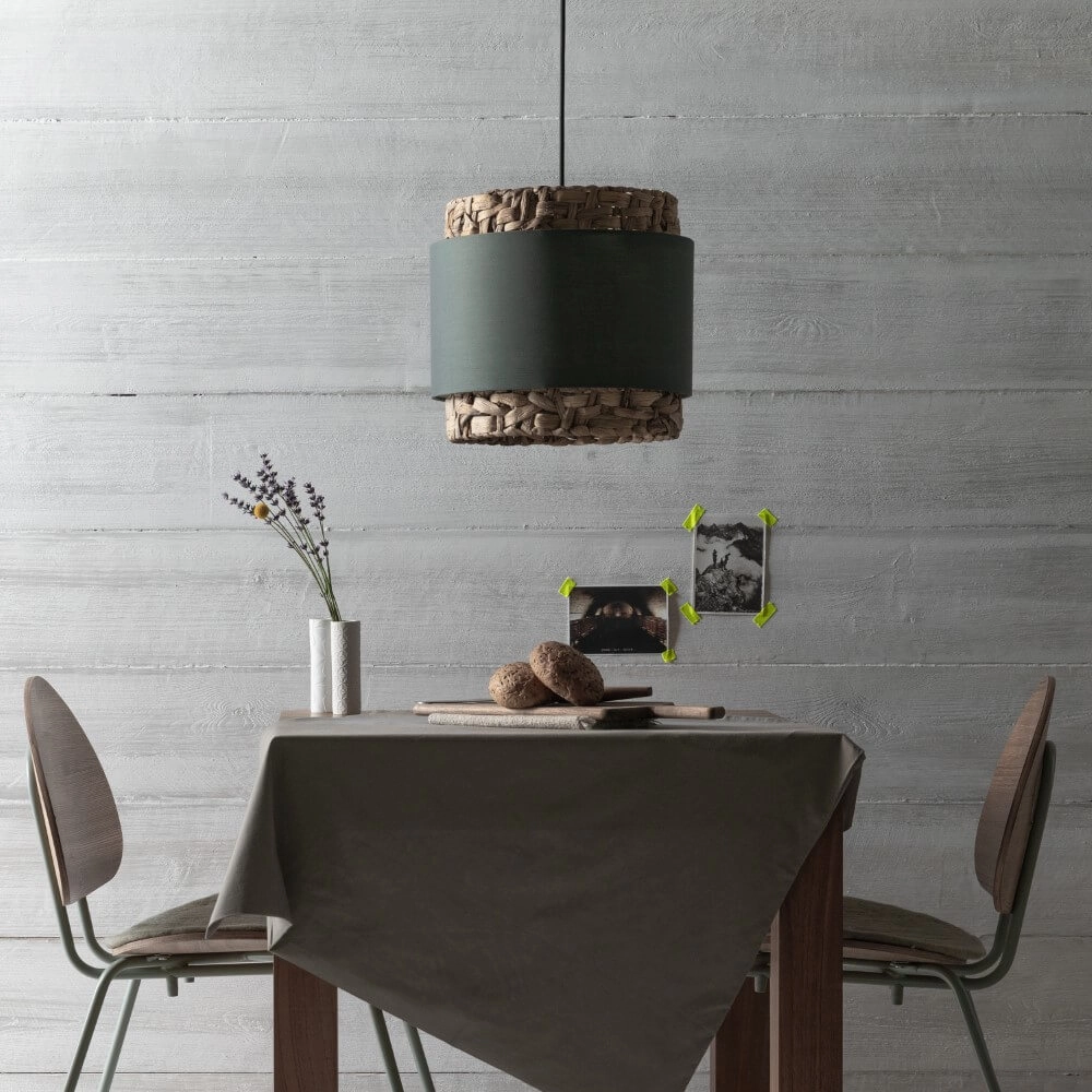 Pendant lamp Waterlilly Rattan with gray fabric Brilliant 4004353411878