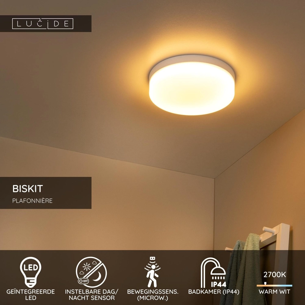 Ceiling light Biskit Ø 28cm - IP44 white Lucide 5411212792167