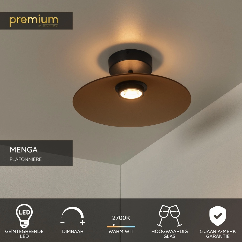 Sleek ceiling lamp Menga Ø 40cm amber glass Premium by Lucide 5411212251220