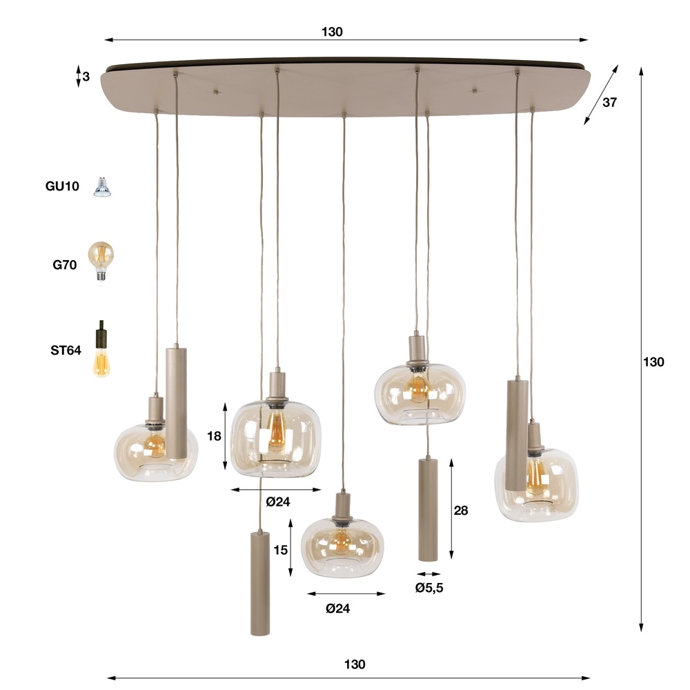 Moderne hanglamp Serene 9-lichts zand bruin Lyora 8716803514829