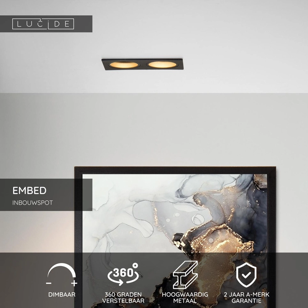 Rectangular recessed spotlight Embed Black Lucide 5411212221261