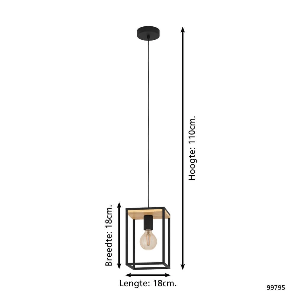Country Pendant Lamp Libertad black with wood Eglo 9002759997953