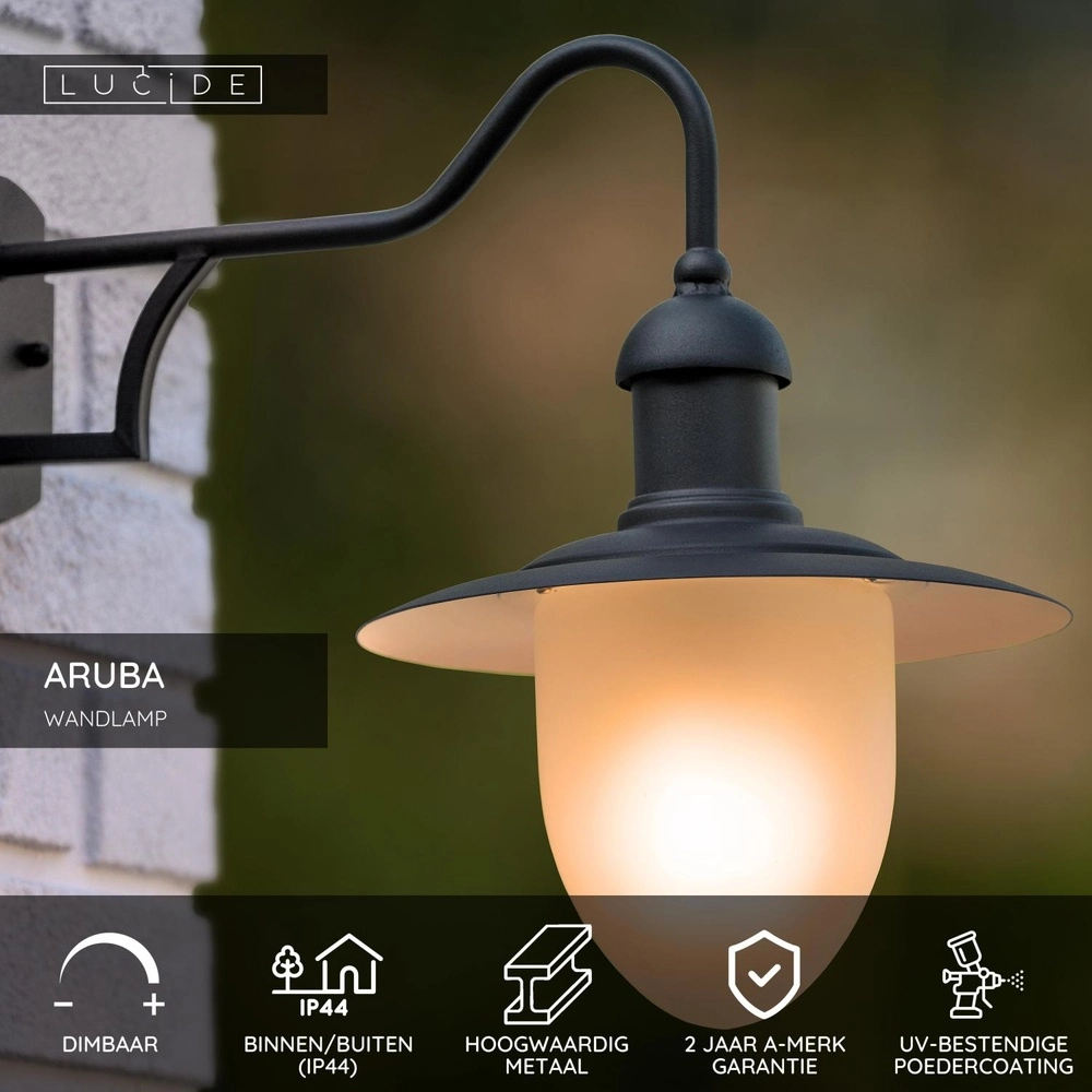 Country wall lamp Aruba black Ø 25cm Lucide 5411212113498