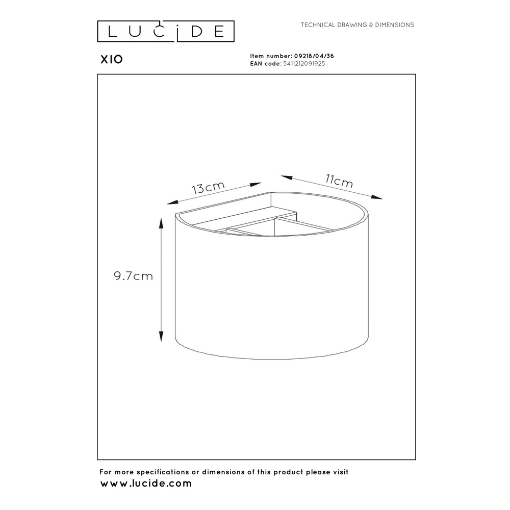 Rounded wall spot Xio 2700K grey Lucide 5411212091925