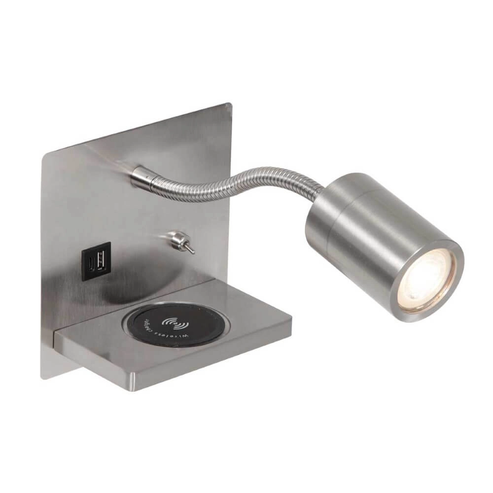 Bed lamp stainless steel Upround With charger and USB Steinhauer 8712746170443