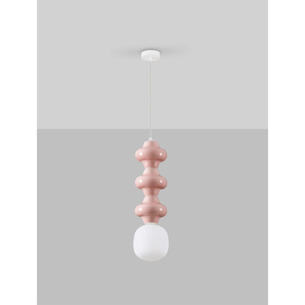 Pendant lamp Clio L pink ceramic with white glass Lyora 5212017461339
