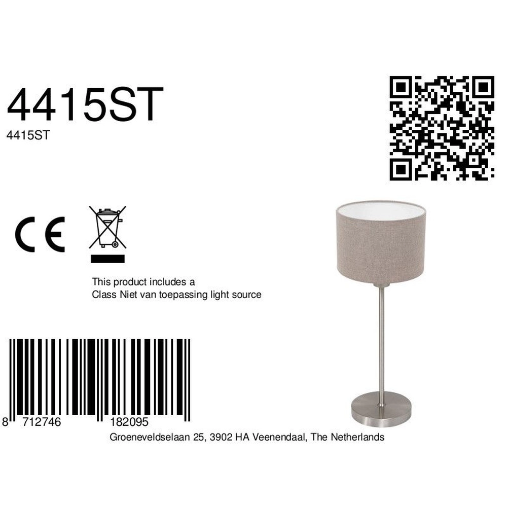 Table lamp Noor with grey cap Steinhauer 8712746182095