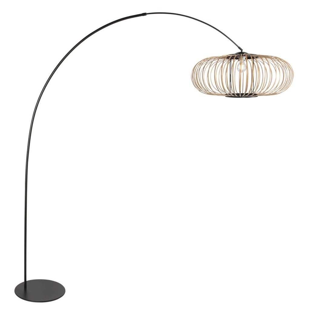 Arc lamp black Curve with bamboo shade Ø60cm